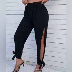 Plus Split Thigh Knot Hem Pants